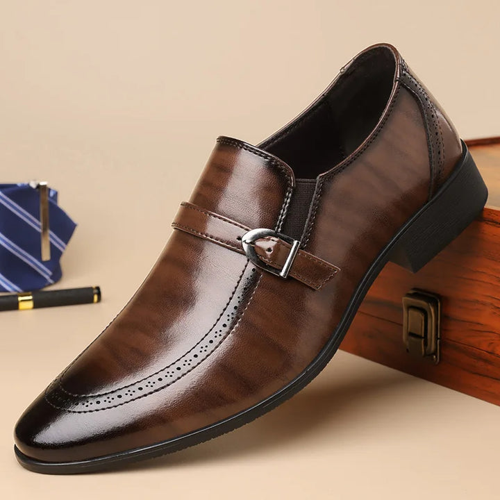 Benetti Buckle Leather Loafers