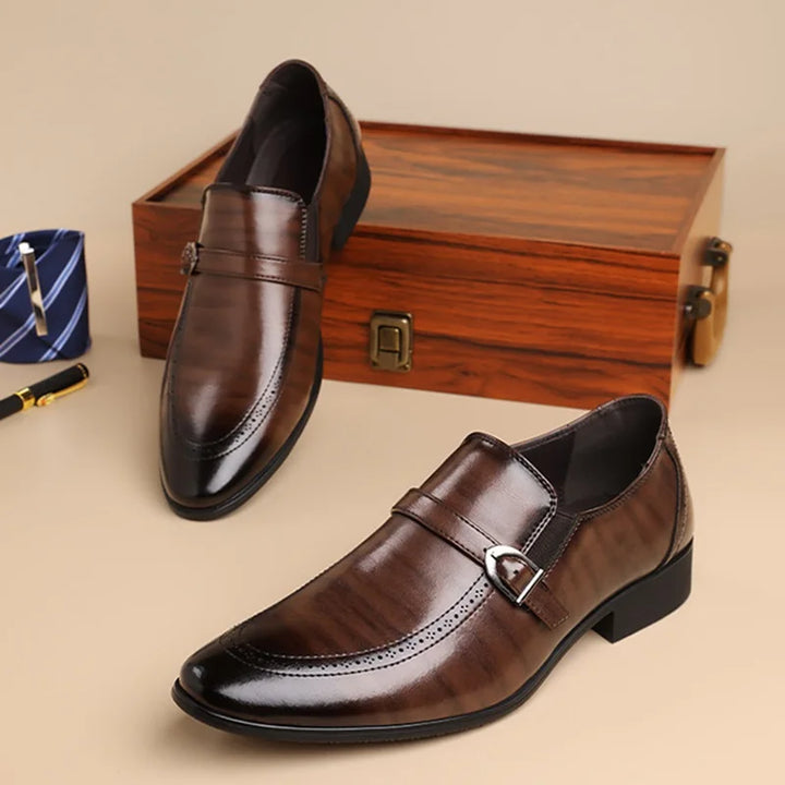 Benetti Buckle Leather Loafers