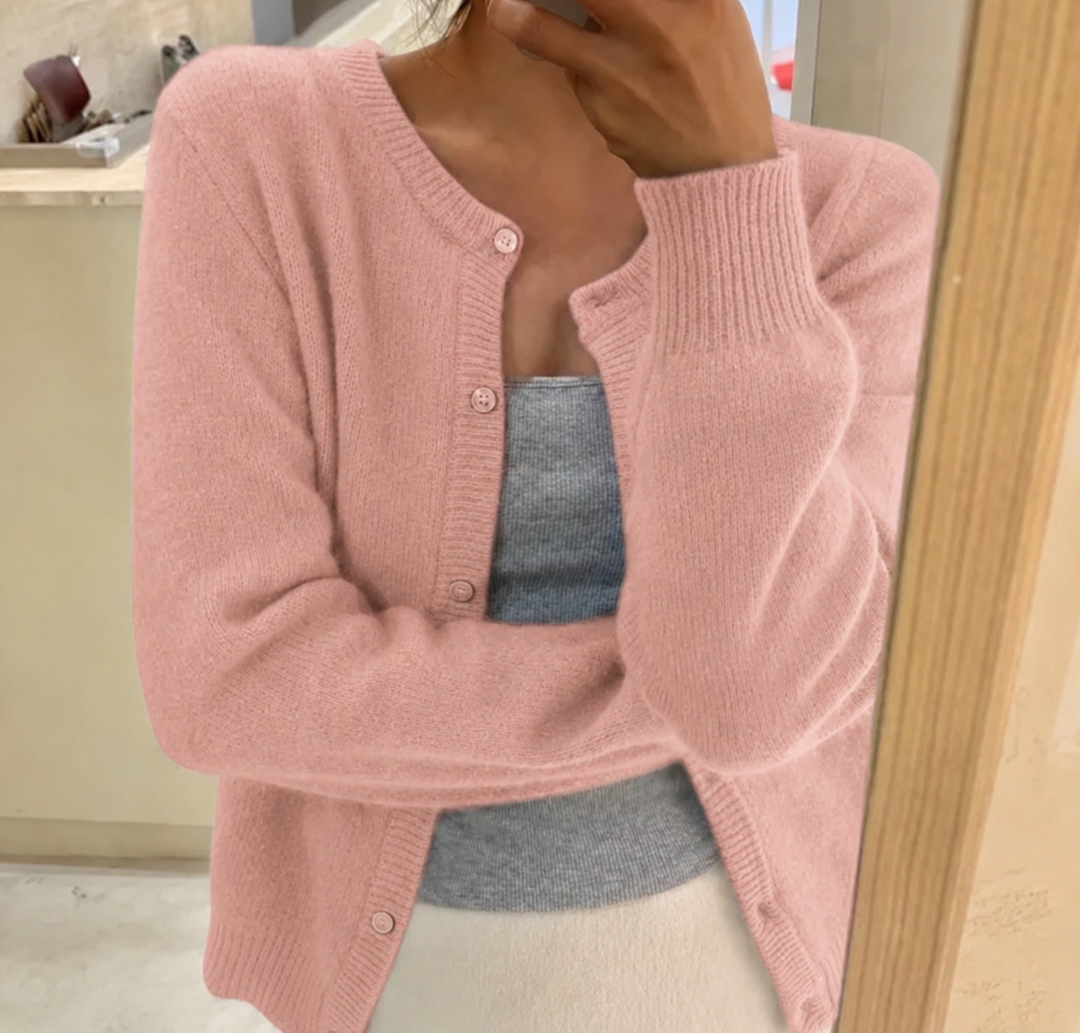 Soft Knit Cardigan with Button Front and Round Neckline