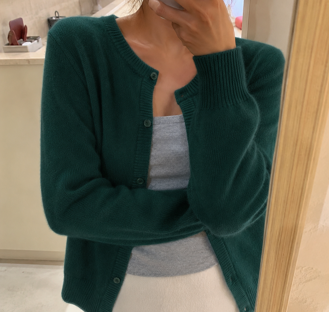Soft Knit Cardigan with Button Front and Round Neckline