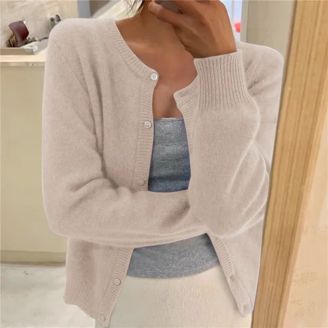 Soft Knit Cardigan with Button Front and Round Neckline