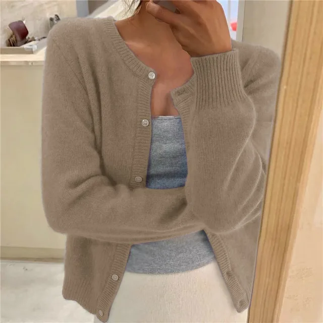 Soft Knit Cardigan with Button Front and Round Neckline