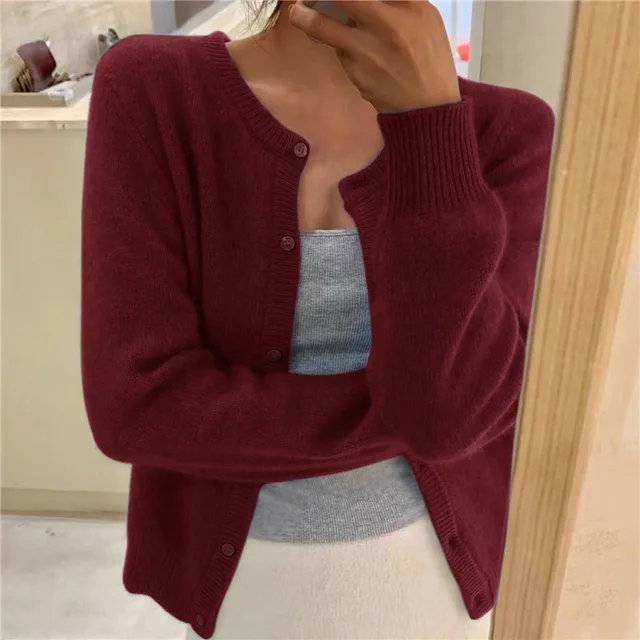 Soft Knit Cardigan with Button Front and Round Neckline