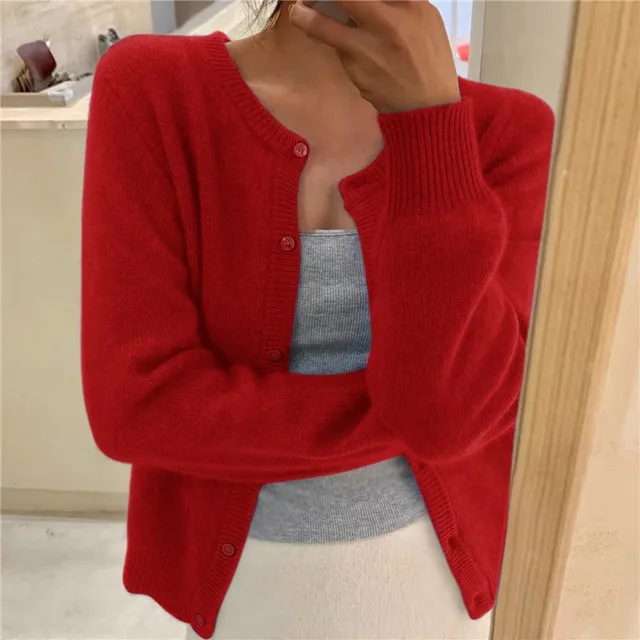 Soft Knit Cardigan with Button Front and Round Neckline
