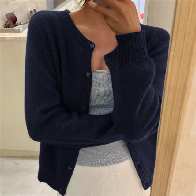 Soft Knit Cardigan with Button Front and Round Neckline