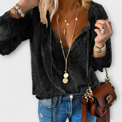 Ashley | Lightweight V-Neck Long Sleeve Lace Blouse