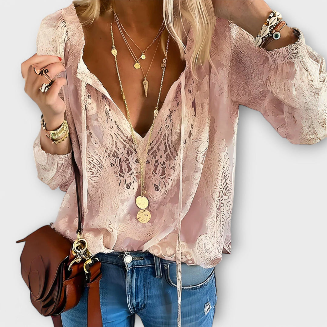 Ashley | Lightweight V-Neck Long Sleeve Lace Blouse