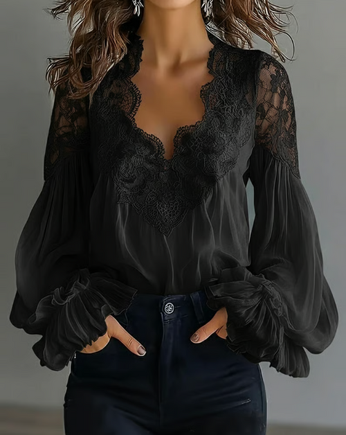Clara | Elegant Floral Lace Lantern Blouse