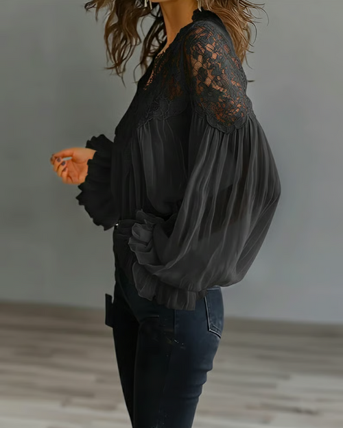 Clara | Elegant Floral Lace Lantern Blouse