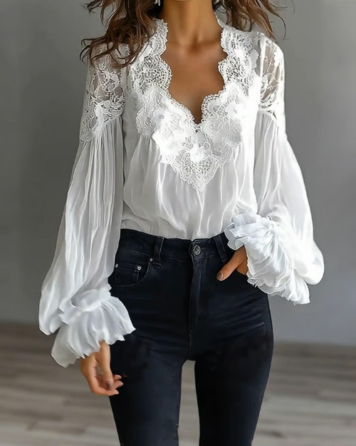 Clara | Elegant Floral Lace Lantern Blouse