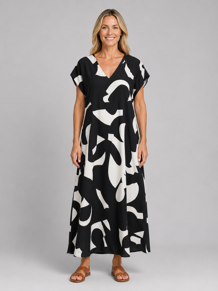 Women's Abstract Print Maxi Dress – Flattering Summer Style