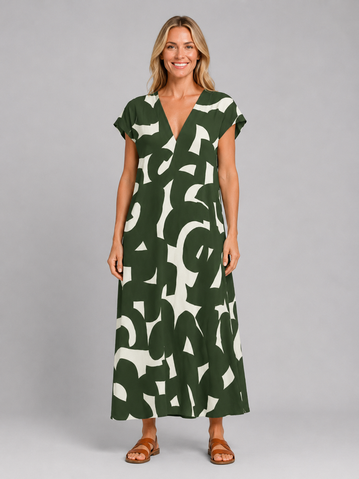 Women's Abstract Print Maxi Dress – Flattering Summer Style