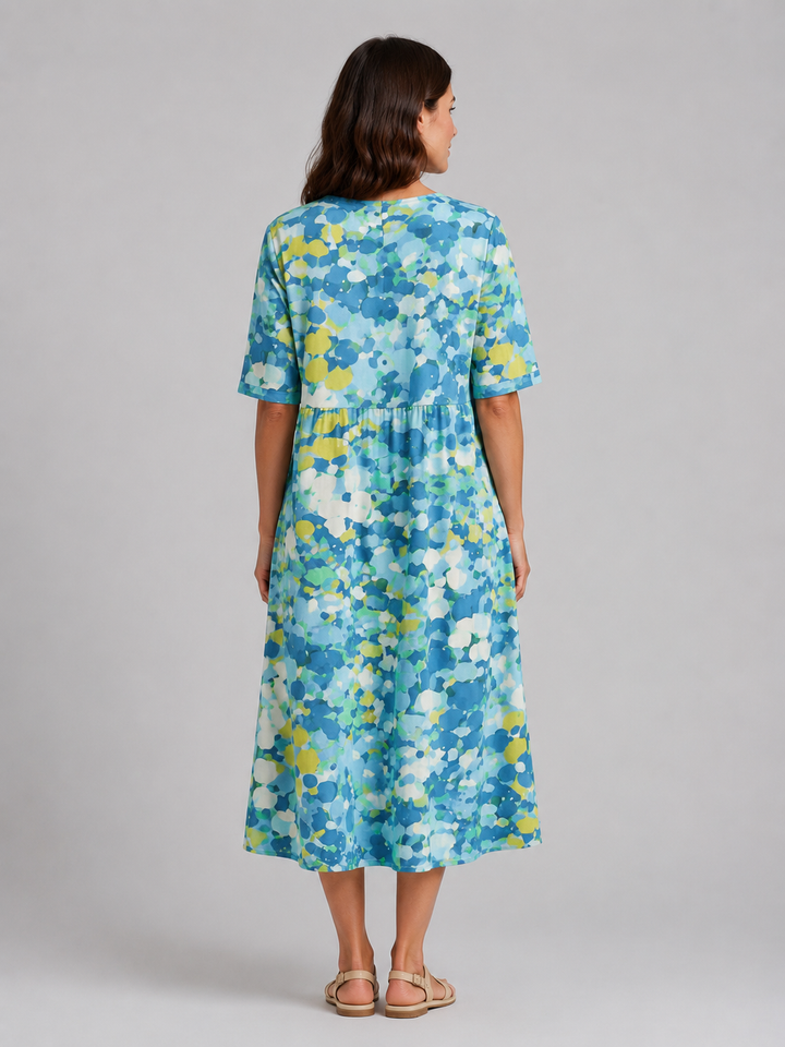 Women's Abstract Print Midi Dress with Pockets – Summer Holiday Style