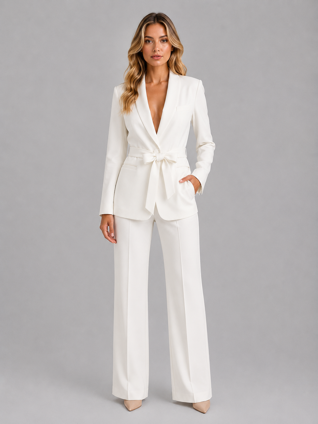 Women's Belted Blazer & Wide Leg Trouser Co-Ord Set – Tailored Two-Piece Suit