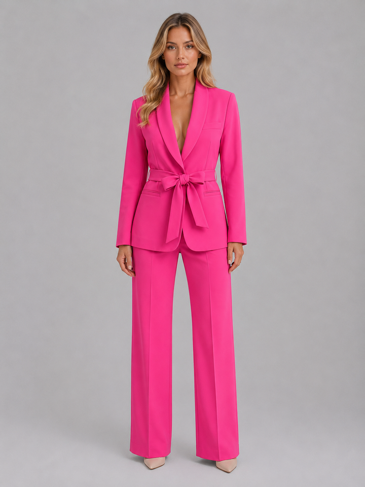 Women's Belted Blazer & Wide Leg Trouser Co-Ord Set – Tailored Two-Piece Suit