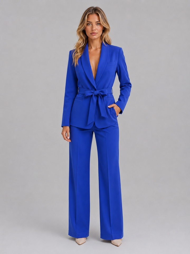 Women's Belted Blazer & Wide Leg Trouser Co-Ord Set – Tailored Two-Piece Suit