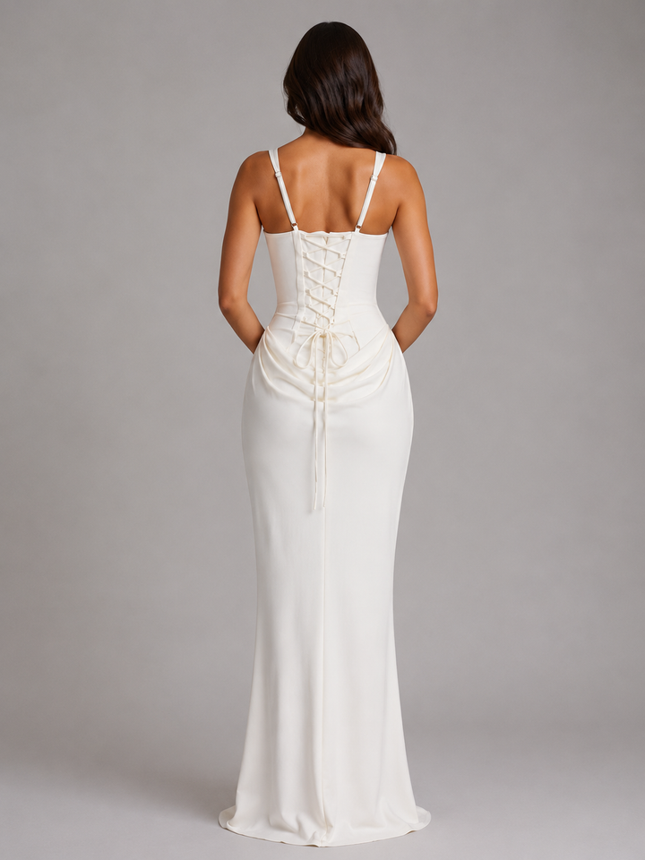 Women’s Bodycon Draped Corset Maxi Dress – Sculpted Silhouette