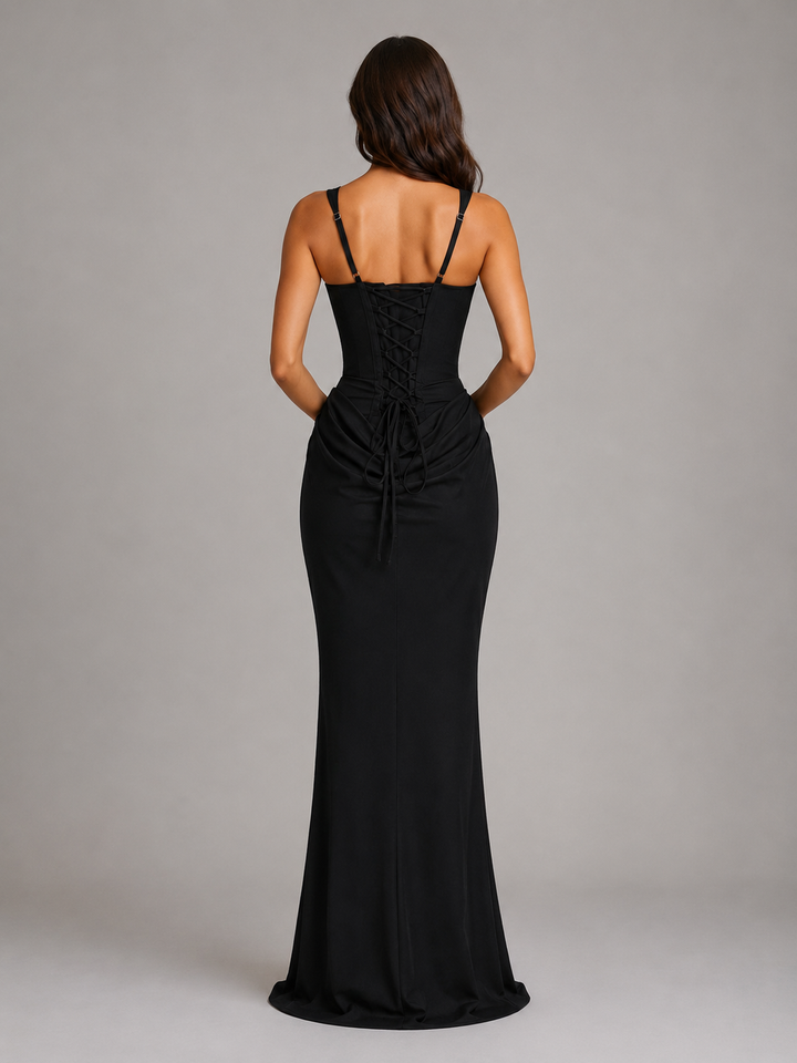 Women’s Bodycon Draped Corset Maxi Dress – Sculpted Silhouette