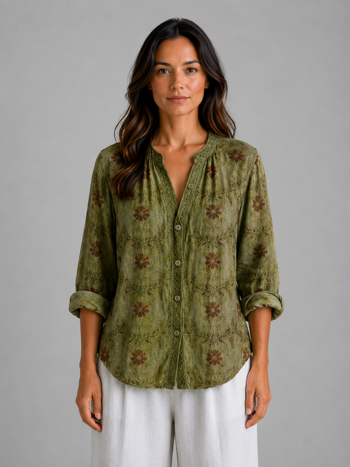 Women's Bohemian V-Neck Blouse – Relaxed Style Top