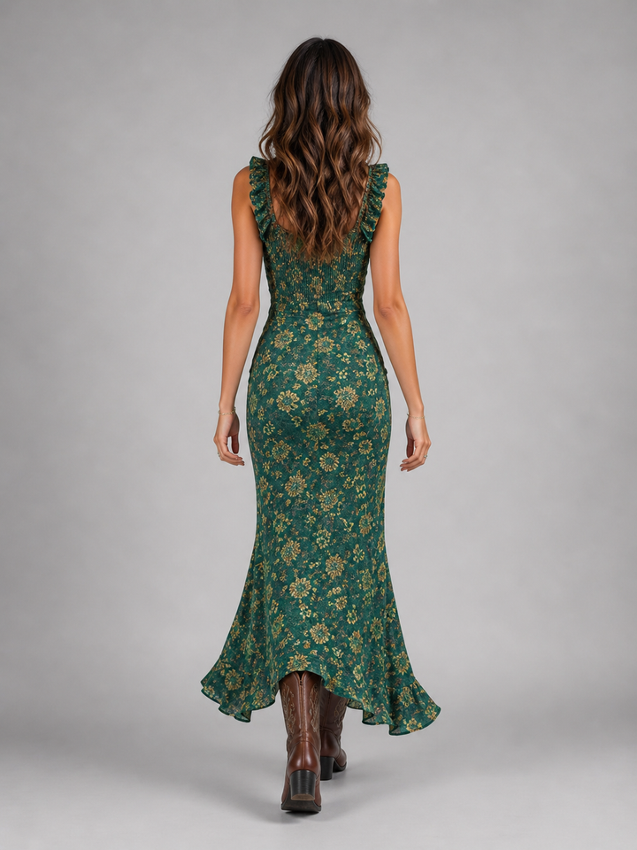 Women’s Boho Floral Side Slit Maxi Dress – Flowing Silhouette