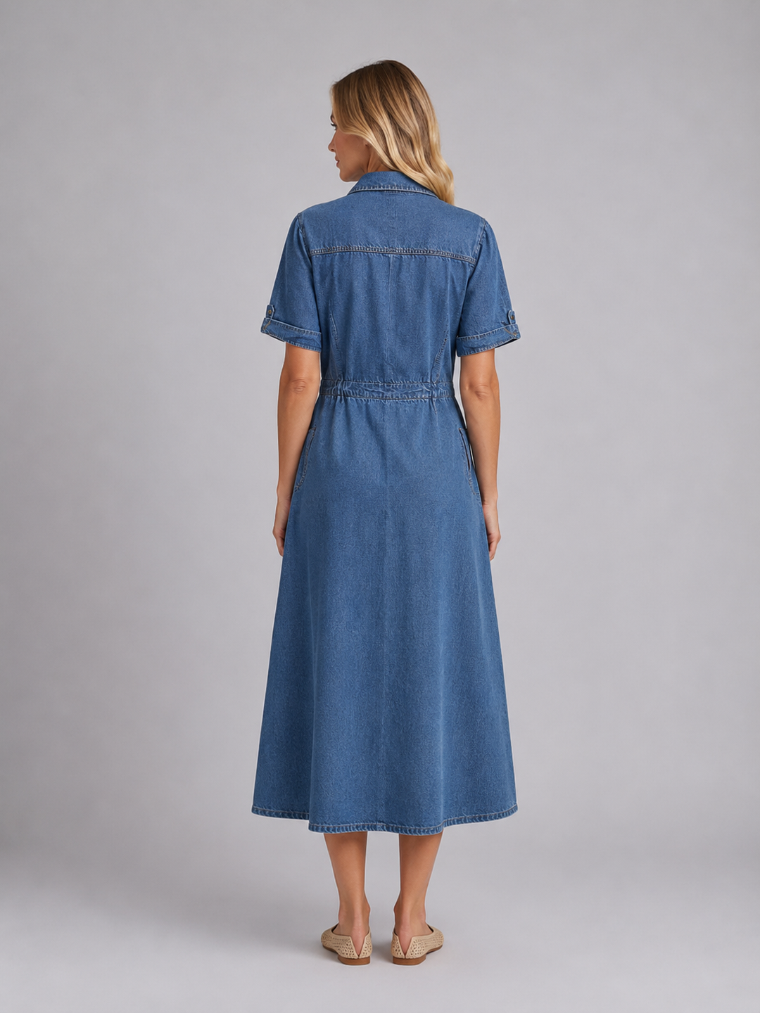 Women's Button Front Denim Midi Dress – Classic Shirt Style