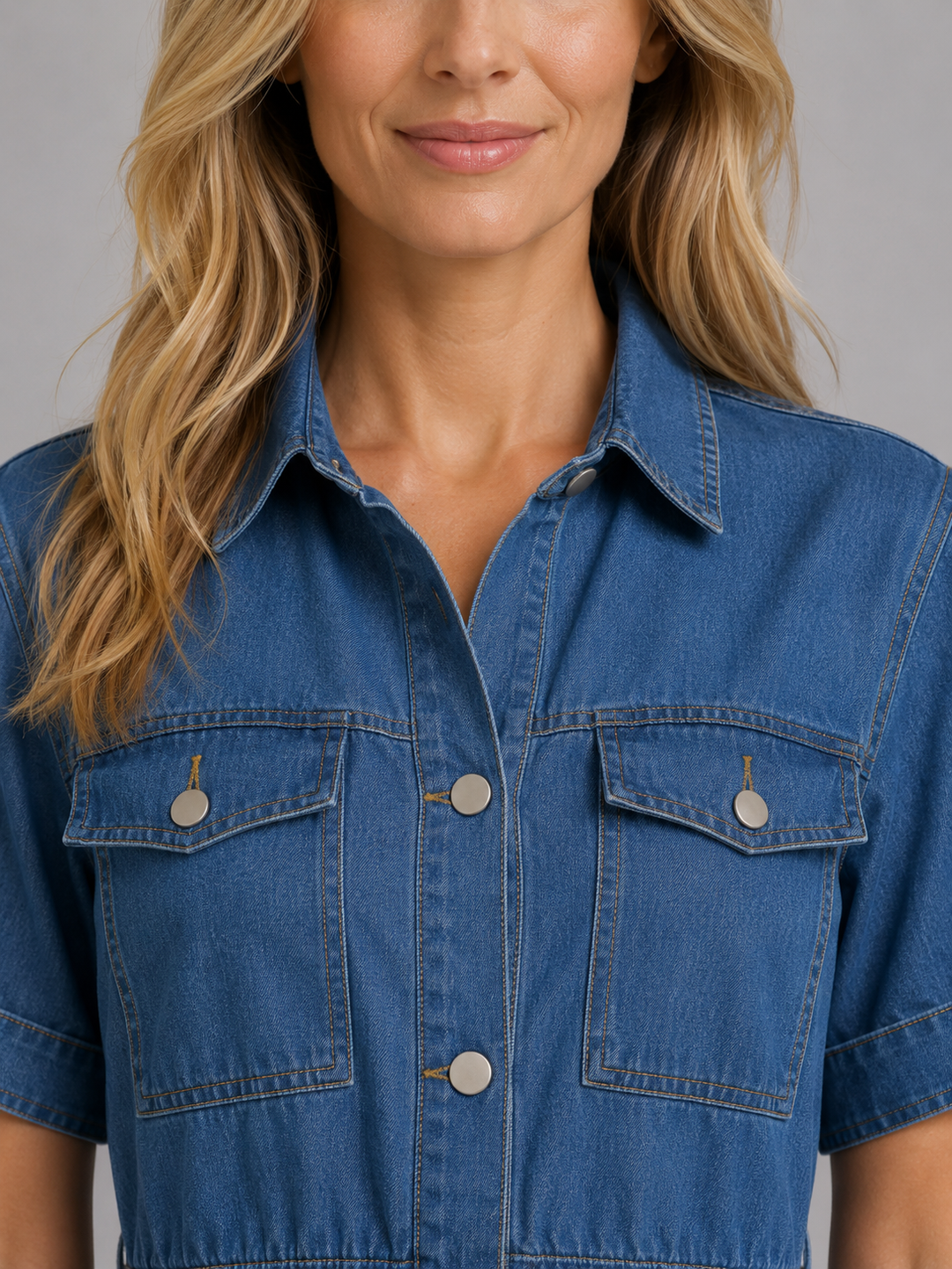 Women's Button Front Denim Midi Dress – Classic Shirt Style
