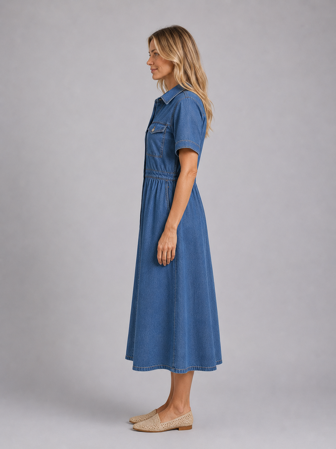 Women's Button Front Denim Midi Dress – Classic Shirt Style