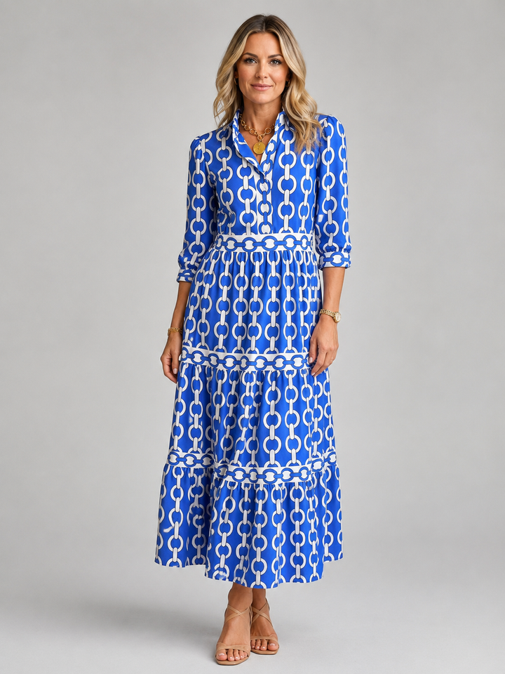 Women’s Chain Print Midi Dress – Flattering Relaxed Fit