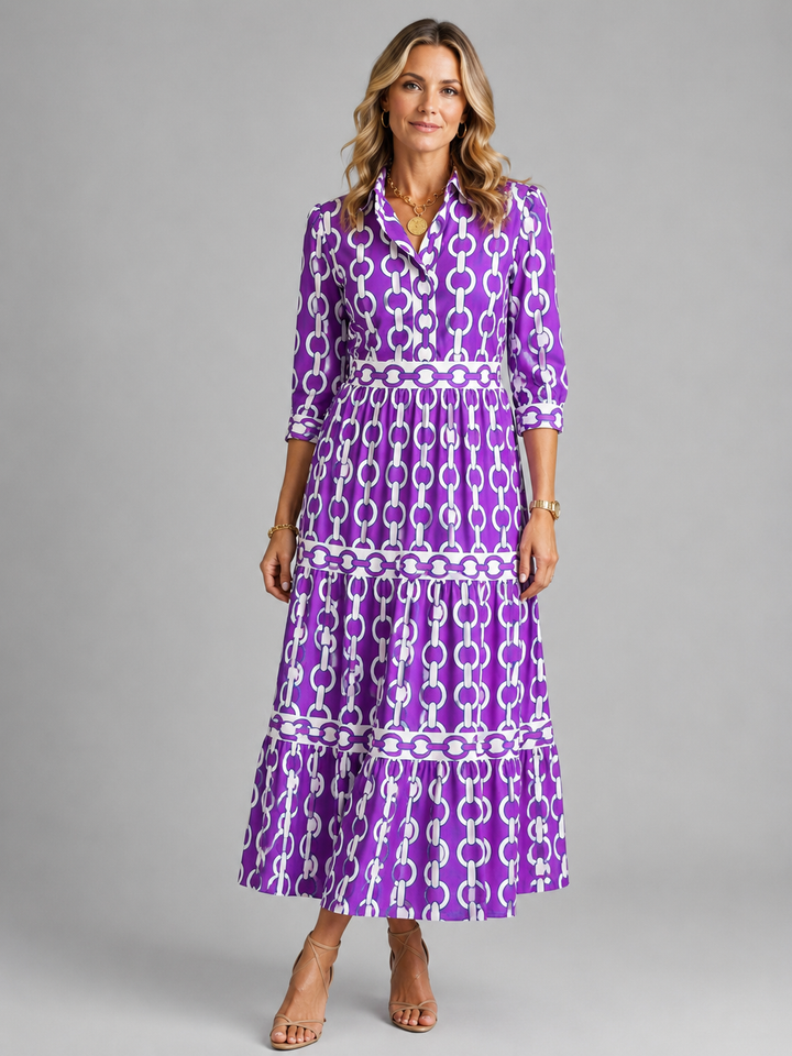 Women’s Chain Print Midi Dress – Flattering Relaxed Fit