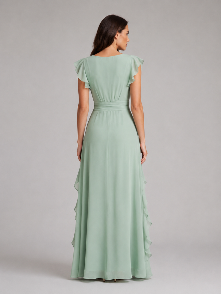 Women's Chiffon Ruffle Maxi Dress – Flowing Silhouette