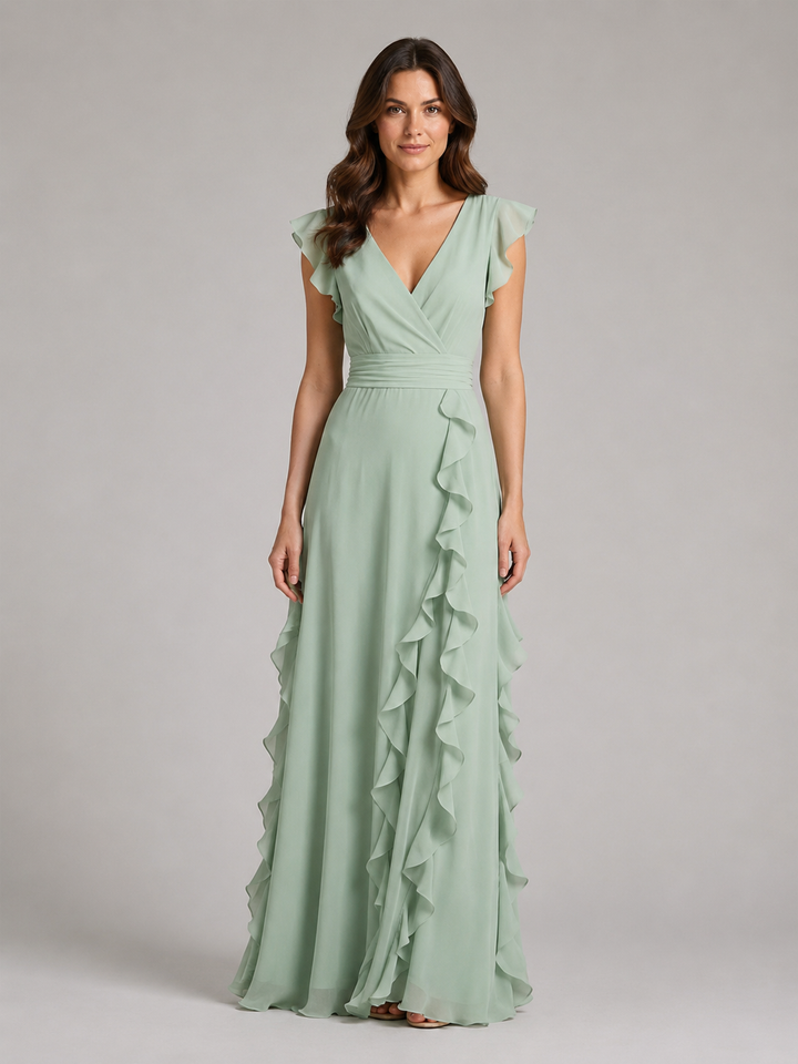 Women's Chiffon Ruffle Maxi Dress – Flowing Silhouette