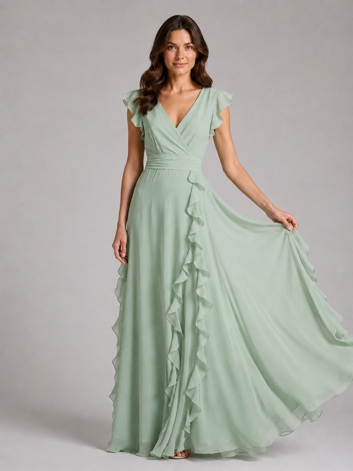 Women's Chiffon Ruffle Maxi Dress – Flowing Silhouette