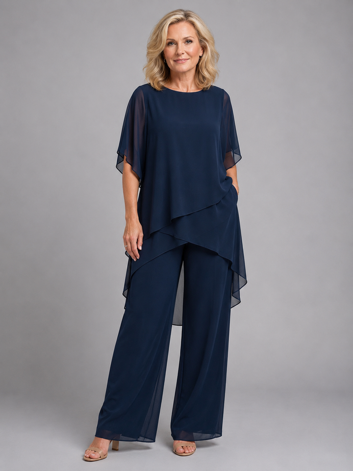 Women’s Chiffon Two-Piece Set – Flowing Wide-Leg Fit