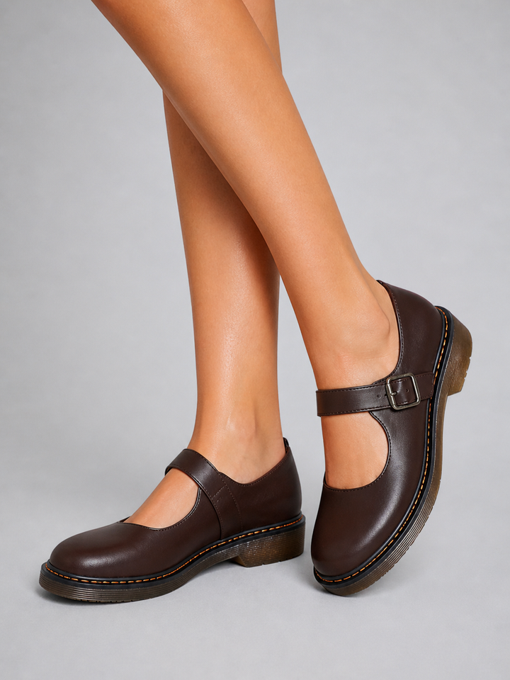 Women’s Classic Mary Jane Shoes – Leather Look Comfort Flats