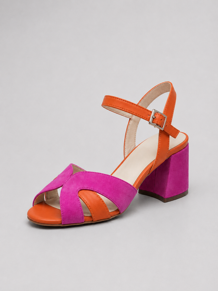 Women’s Colour Block Heeled Sandals – Cushioned Block Heel