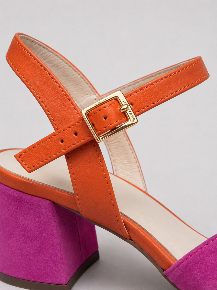 Women’s Colour Block Heeled Sandals – Cushioned Block Heel