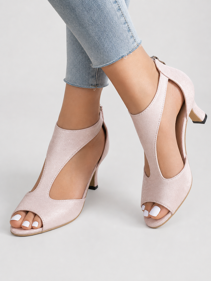Women’s Comfort Open-Toe Heels – Elegant Soft Suede Look