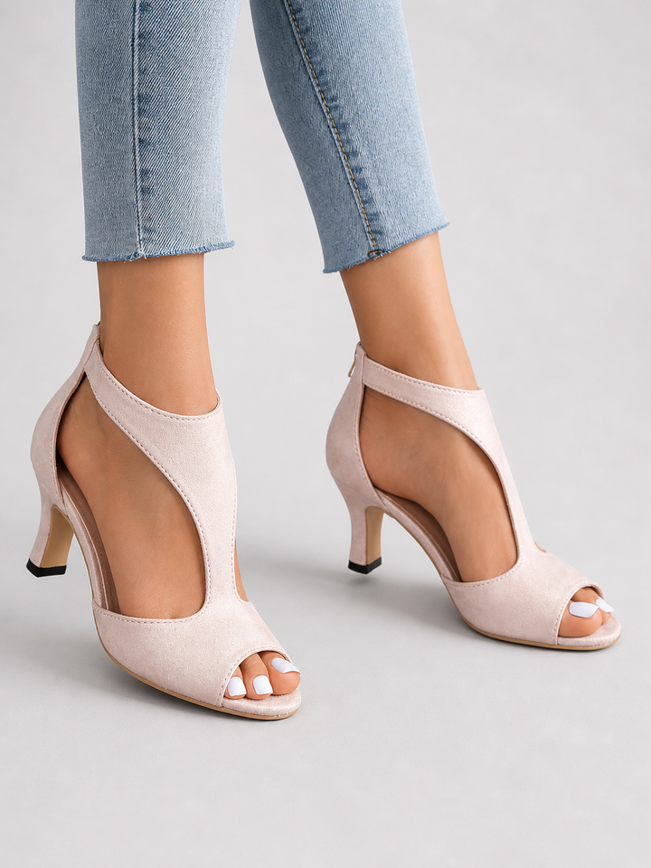 Women’s Comfort Open-Toe Heels – Elegant Soft Suede Look