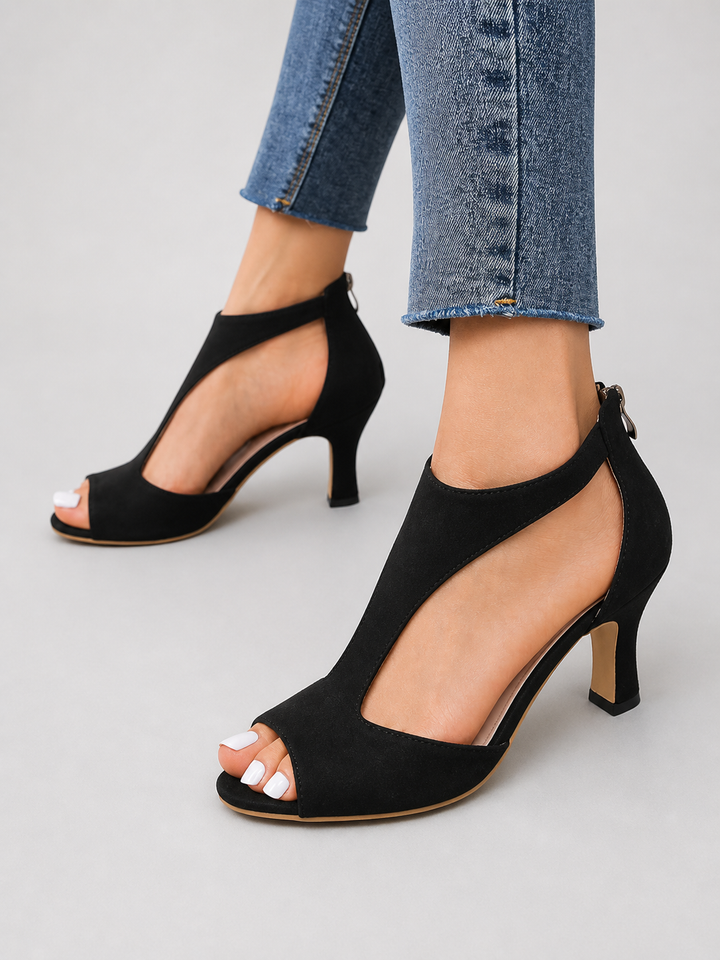Women’s Comfort Open-Toe Heels – Elegant Soft Suede Look