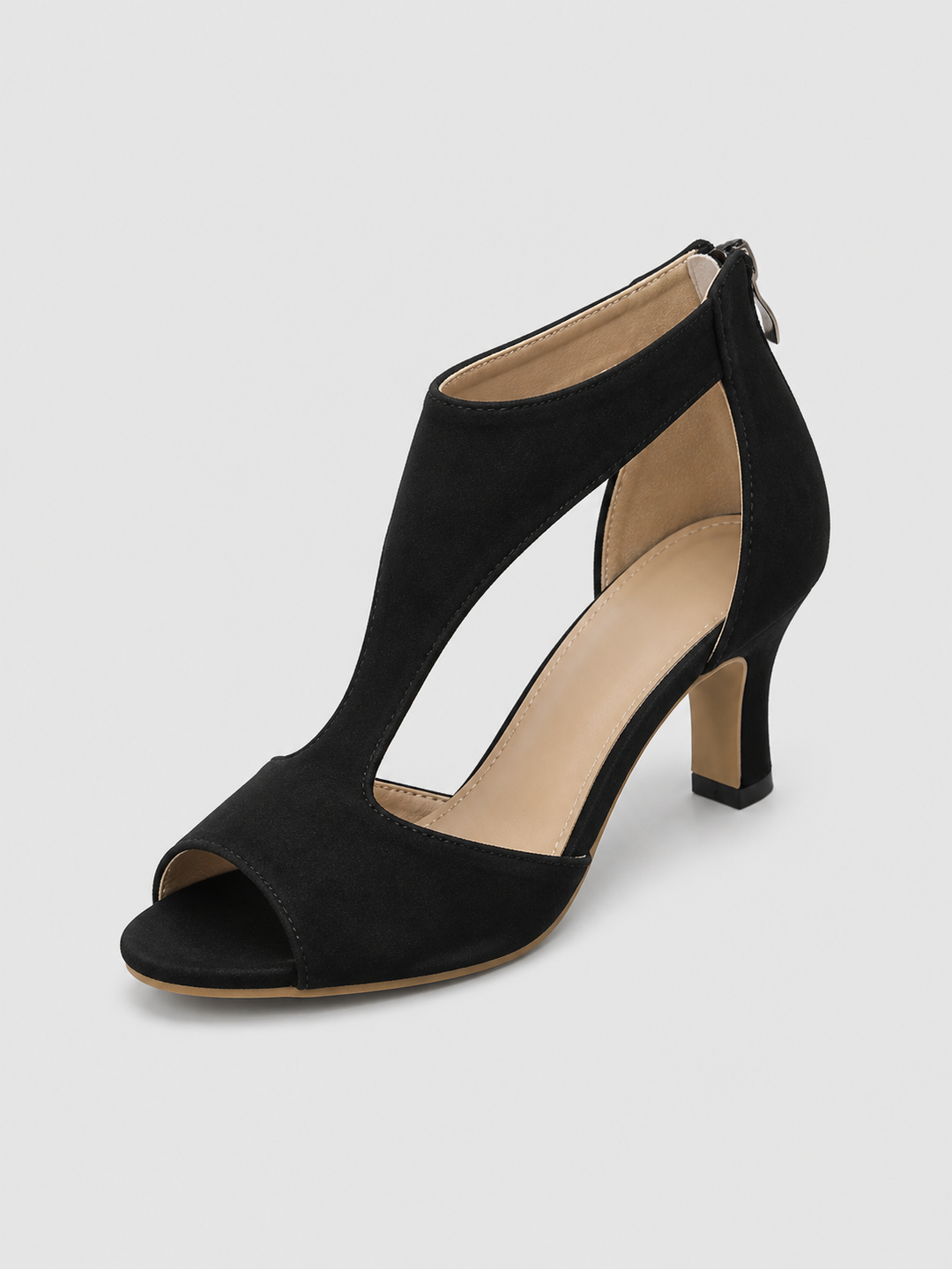 Women’s Comfort Open-Toe Heels – Elegant Soft Suede Look