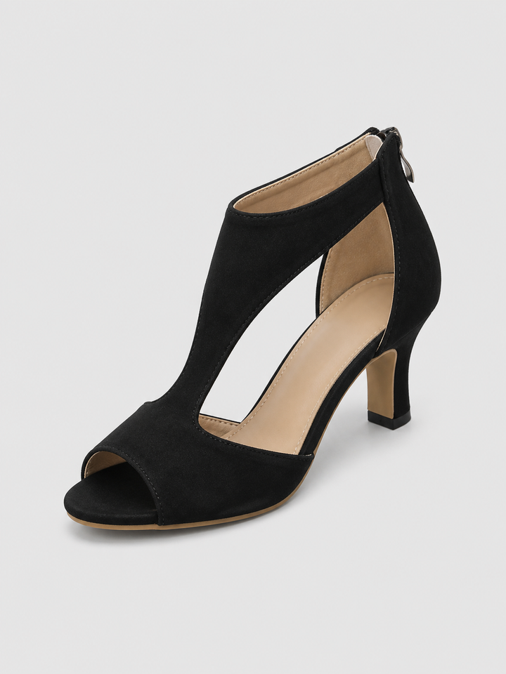 Women’s Comfort Open-Toe Heels – Elegant Soft Suede Look