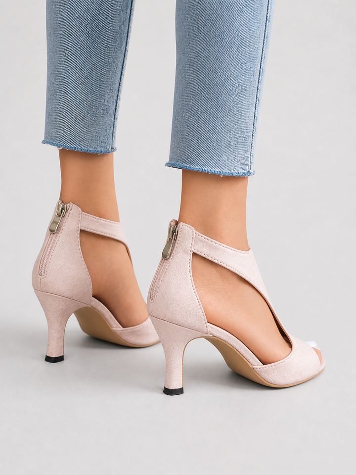 Women’s Comfort Open-Toe Heels – Elegant Soft Suede Look