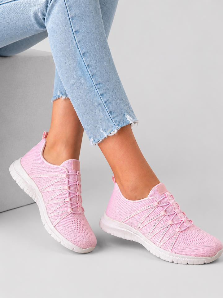 Women’s Comfort Slip-On Knit Trainers – Lightweight Sparkle Walking Shoes