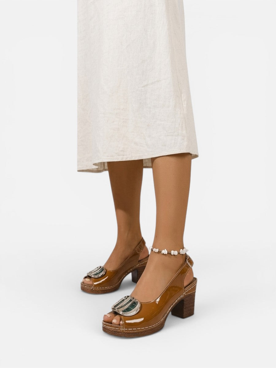 Women’s Comfort Strap Heels – Glossy Leather Look Style