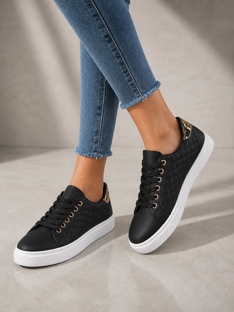 Women’s Comfort Trainers - Quilted Leather Look Shoes