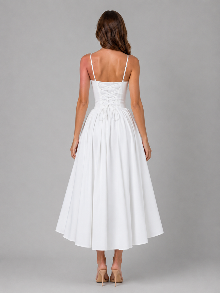 Women's Corset Full Skirt Midi Dress – Wedding Guest Occasion