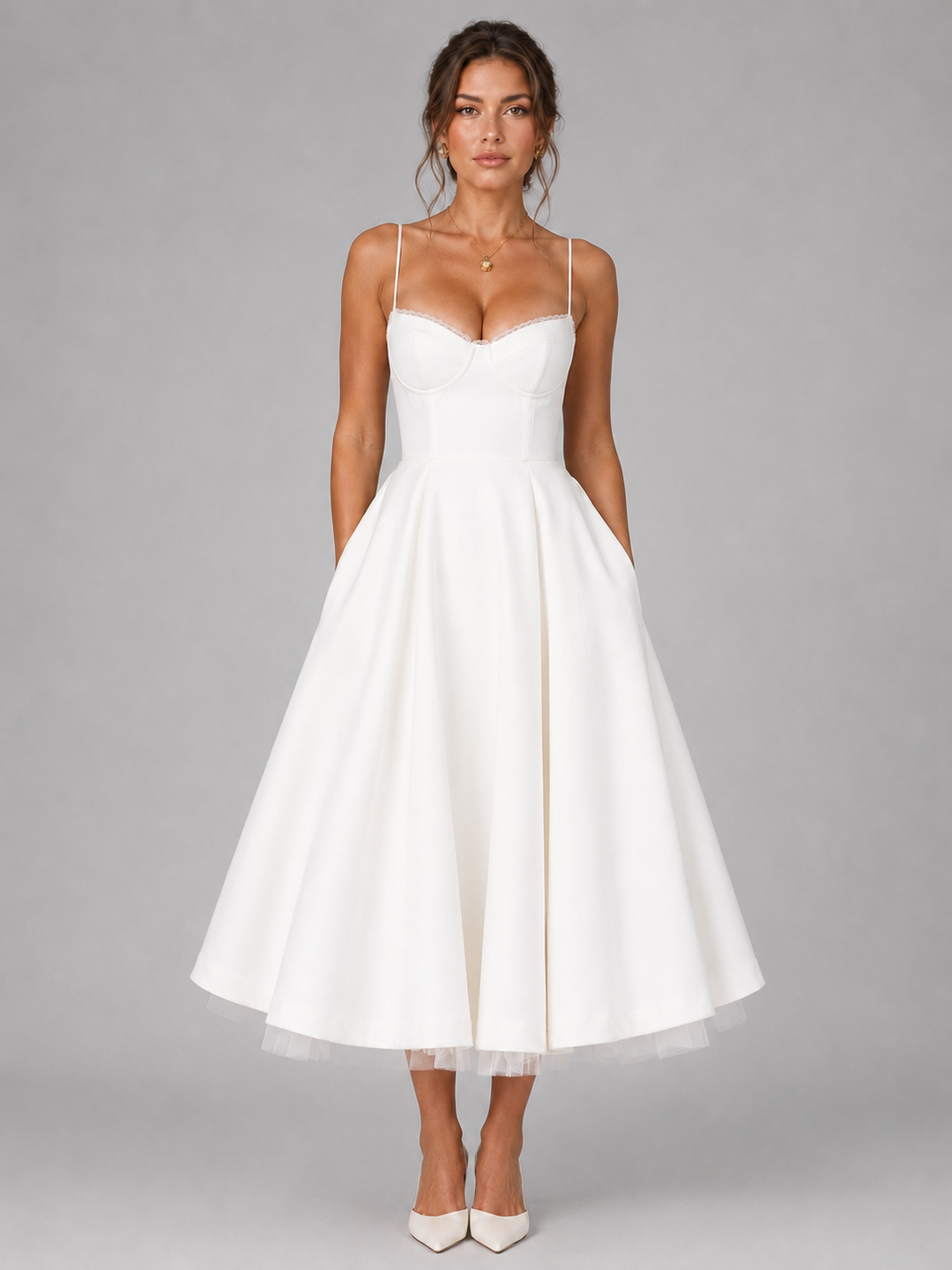 Women’s Corset Midi Dress with Full Skirt – Elegant Occasion Style