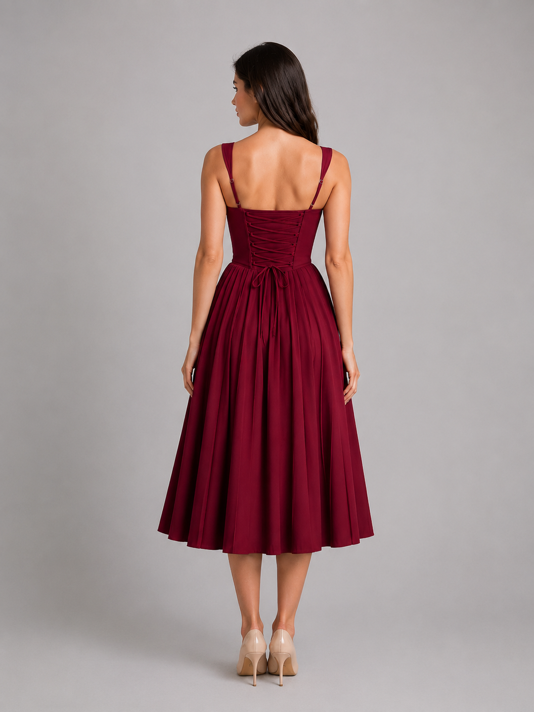 Women's Corset Pleated Midi Dress – Wedding Guest Occasion