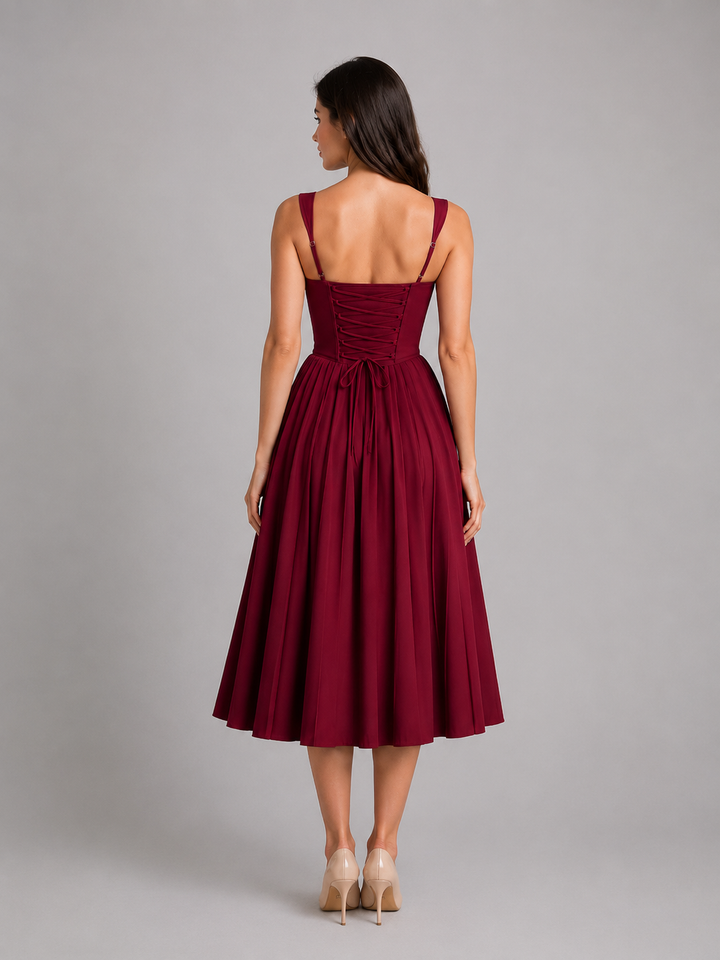 Women's Corset Pleated Midi Dress – Wedding Guest Occasion