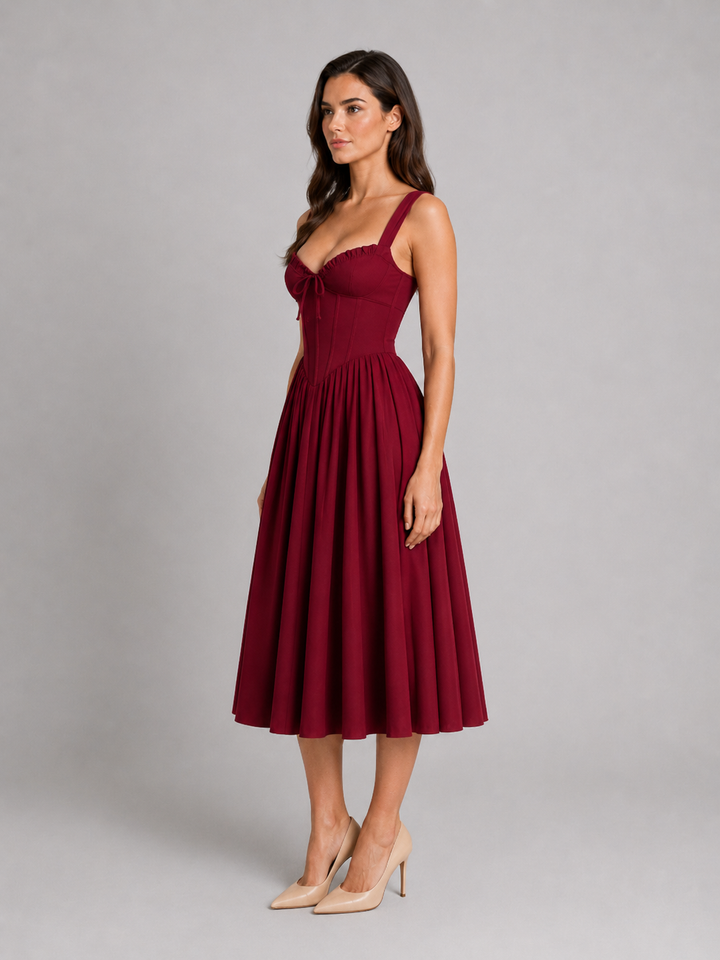 Women's Corset Pleated Midi Dress – Wedding Guest Occasion